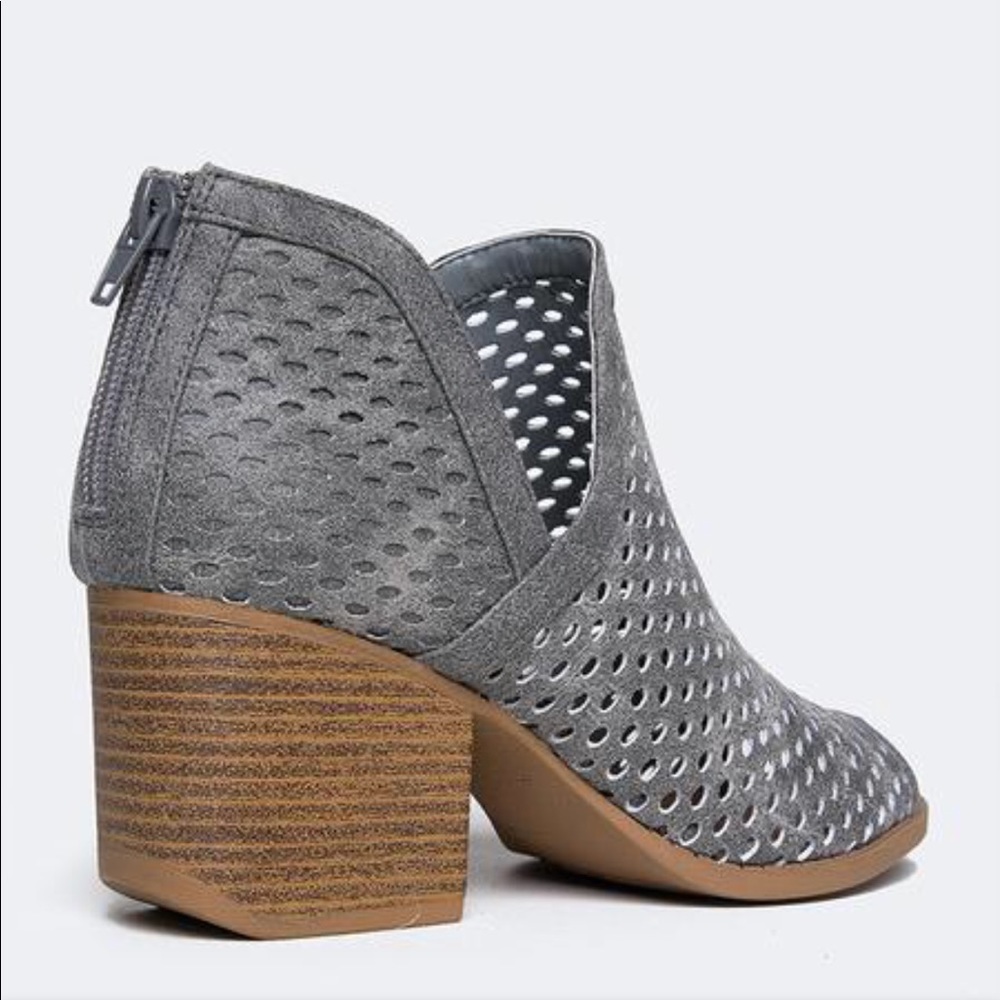 HP** LADIES PEEP TOE GREY CHUNKY HEELS BOOTIE - Picture 4 of 6